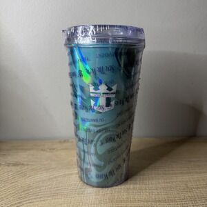 Royal Caribbean Tumbler Travel Cup Coca-Cola Logo Save The Waves Blue Iridescent